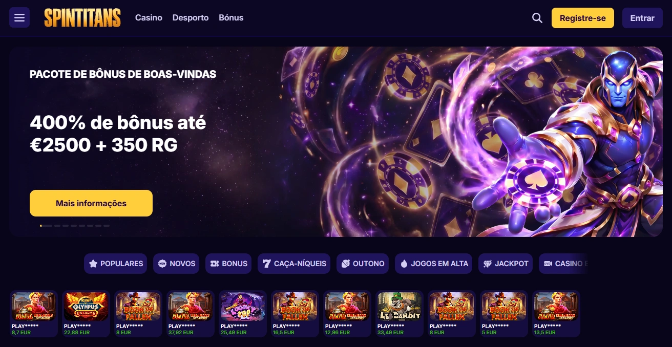 Página principal do casino SpinTitans em Portugal